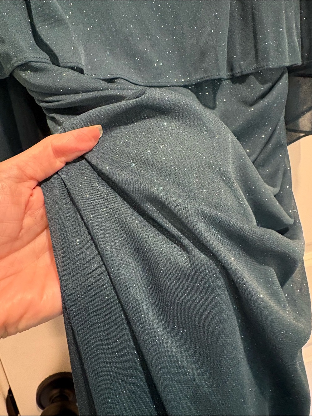 Elegant Teal Evening Maxi Dress with Cape Overlay EUC 6 P - Picture 6 of 16